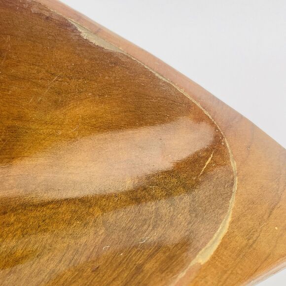 LARGE WOODEN VTG LEAF SHAPE Serving Candy Bowl Tray 3 Sections 18" X 10" MCM - Picture 5 of 14